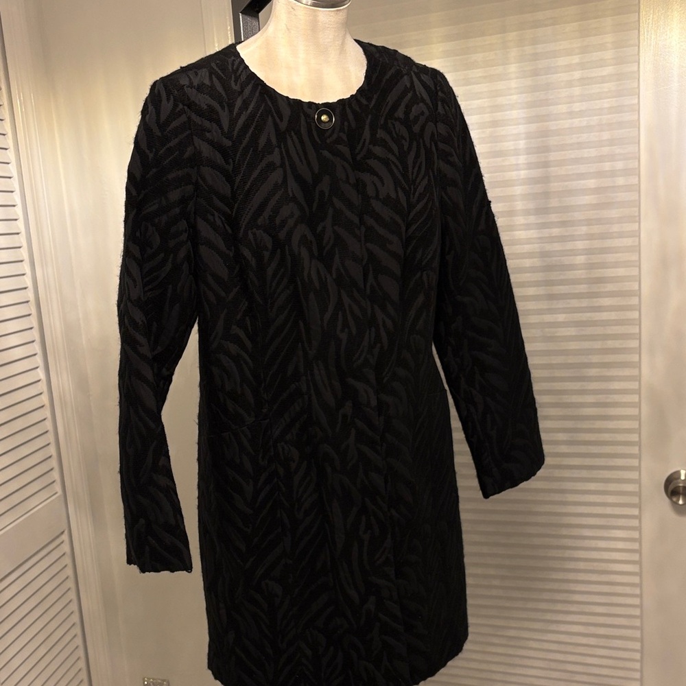 Dana Buchman Black Textured Pea Coat